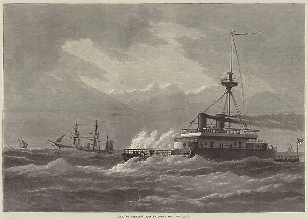 HMS Devastation and Valorous off Portland (engraving)