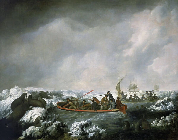 HMS 'Resolution' crew hunting trip for walruses, commemorating the painter returning from James Cook's third expedition (1776-1780) (1728-1779)