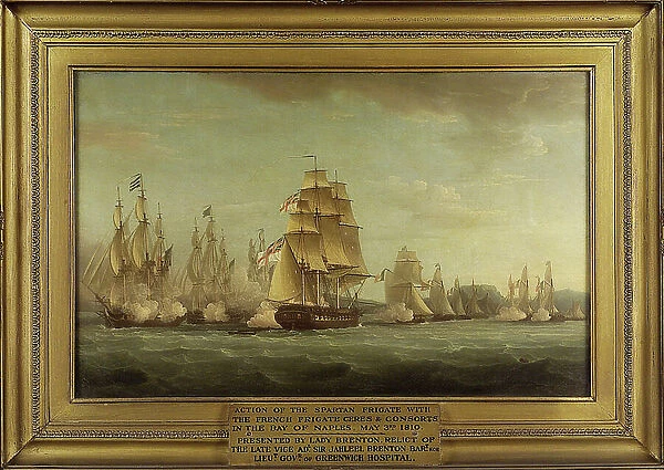 The HMS' Spartan' and the French frigates: start of the fighting, 3 May 1810, Bay of Naples (Italy). Oil on canvas, 1810, by Thomas Whitcombe (born between 1752 and 1763-1824)