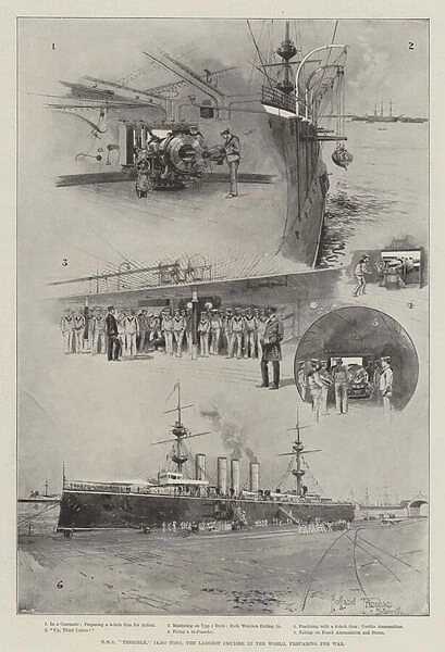 HMS 'Terrible, '14, 220 Tons, the Largest Cruiser in the World, preparing for War (litho)