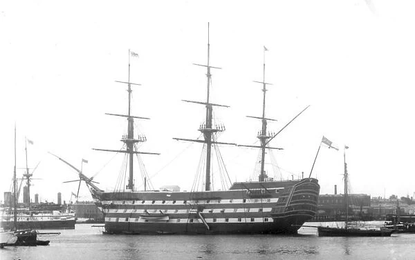 HMS Victory in Portsmouth Harbour, 1890s (b  /  w photo)