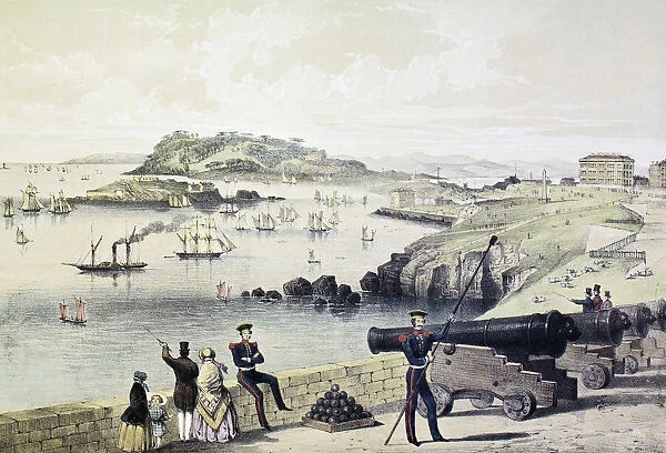 The Hoe, Drakes Island and Mt Edgecumbe from the Citadel, published by Newman & Co