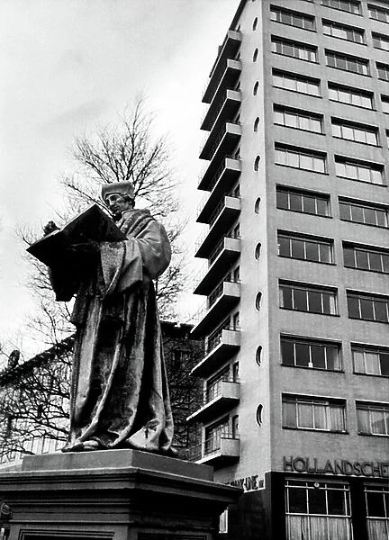 Holland - The Netherlands, Rotterdam, ca. 1954, Statue of Desiderius Erasmus, Photo by Erich Andres Statue of Desiderius Erasmus in Rotterdam, Netherlands. Photo taken around 1954