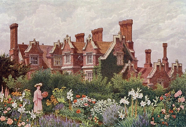 Hollingbourne Manor from the Upeer Garden (colour litho)