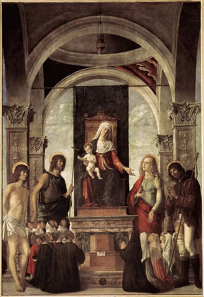 Holy conversation, virgin with child surrounded by St John the Baptist, St Sebastian