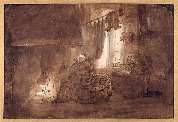 The Holy Family in the Carpenters Shop (pen & ink with wash on paper)