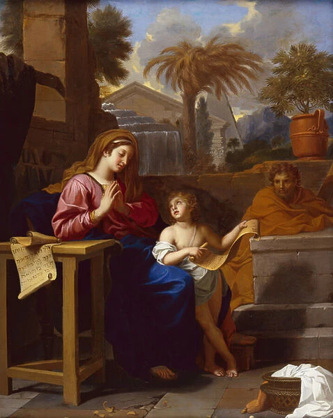 The Holy Family in Egypt with the Infant Christ Reading a Hebrew Script (oil on canvas)