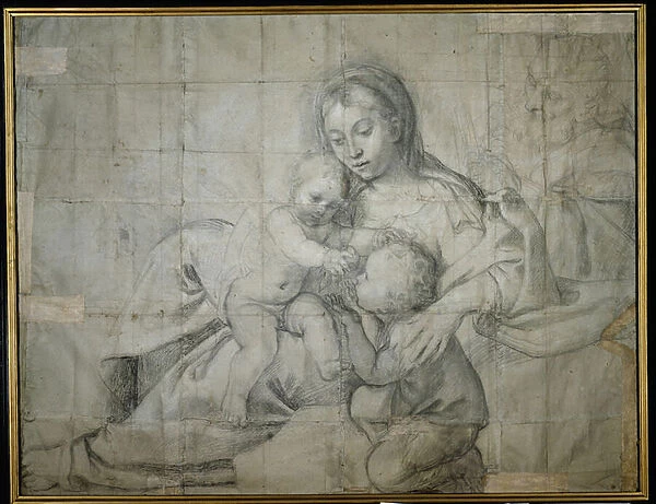 Holy Family at Rest with the Infant St. John the Baptist (black chalk on paper)