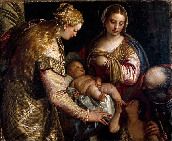 The Holy Family with Saint Barbara and Saint John the Baptist. circa 1562 (Oil on canvas)