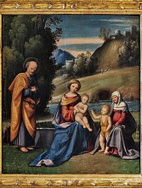Holy Family with saints, Infant St. John and St. Elizabeth in a landscape (oil on canvas)
