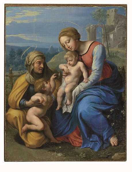 The Holy Family with a Sparrow (oil and gold on panel laid down on board)