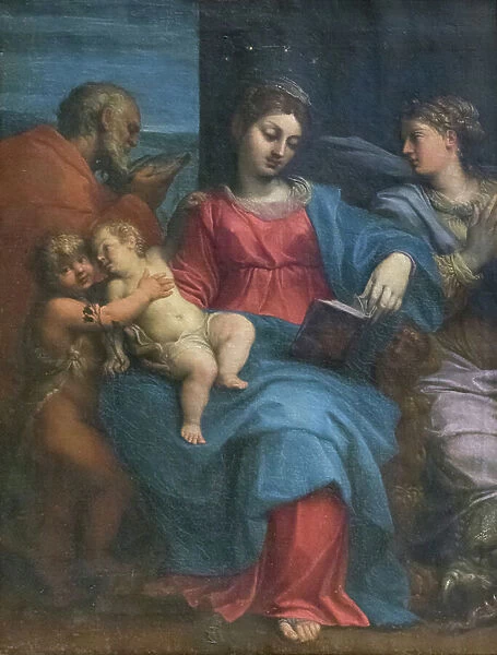 Holy family with st Margaret, 1600 circa, Agostino Carracci (oil on canvas)