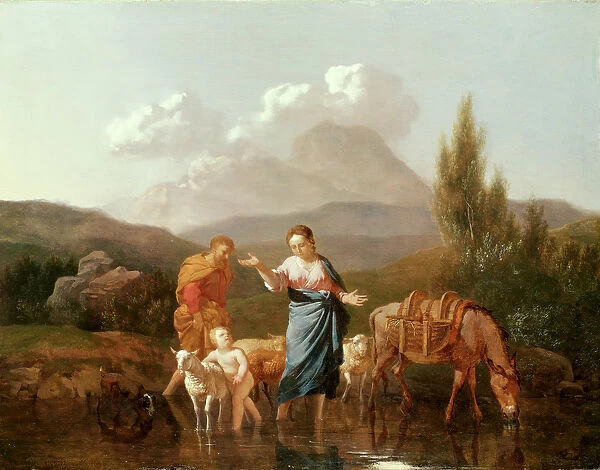 Holy family at a stream (oil on canvas)