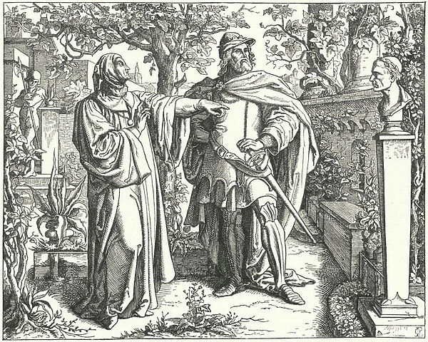 The Holy Roman Emperor Charles IV with the Italian Renaissance poet Petrarch, 14th Century (engraving)
