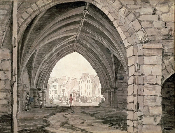 Part of Holyrood Abbey with a View of the Canongate (pen & ink with wash)