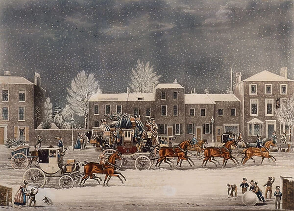Home for Christmas (coloured engraving)