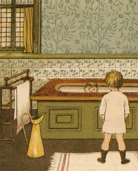 Home Life: Child Taking a Bath in the Bathroom, 1881 (chromolithograph)