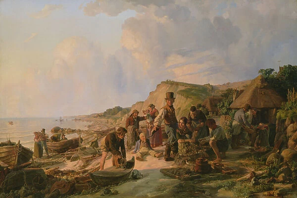 The Homecoming of the Fisherman at Probsteier, 1837 (oil on canvas)
