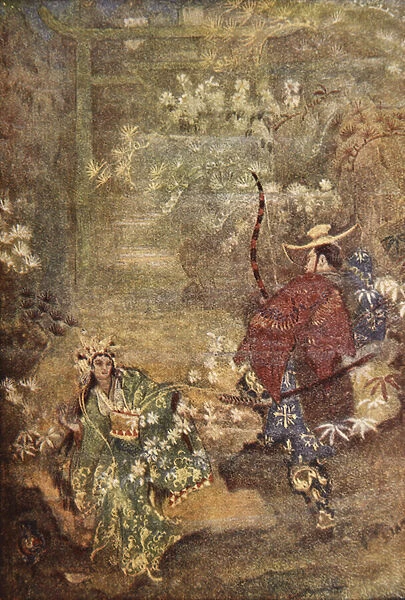 Hoori and the Sea Gods daughter, illustration from The Myths and Legends of Japan by F Hadland Davis, 1918 (colour litho)