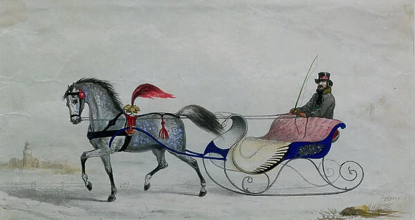 Horse Drawn Sleigh (w  /  c on paper) (digital detail)
