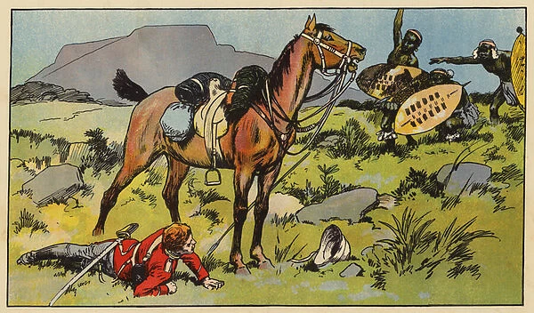 The horse stands between his master and the enemy (colour litho)