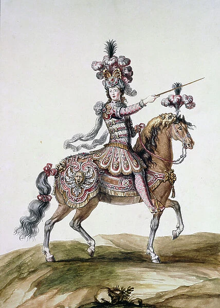 Horseman with sword, costume design for Le Carrousel des Galants Maures, 1686 (w / c on paper)