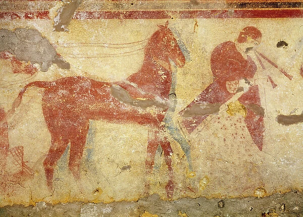 Two horses and a a musician, from the Tomb of the Giustiniani, mid 5th century BC