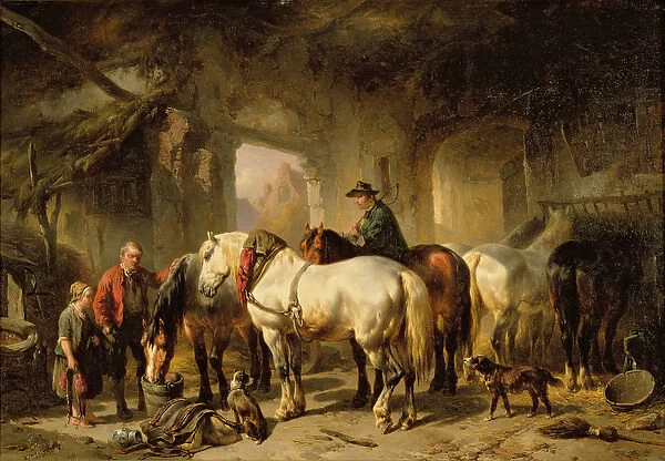 Horses Feeding in the Stable
