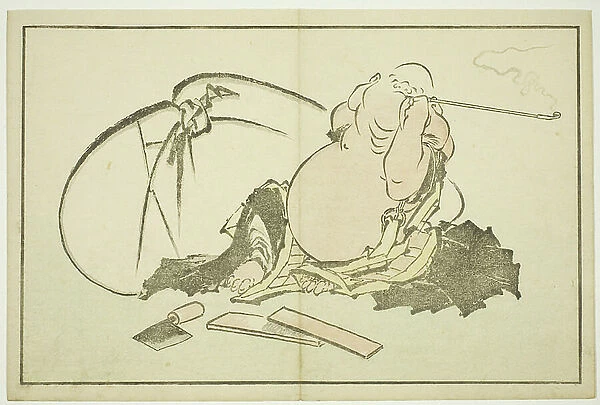 Hotei Smoking his Pipe, from The Picture Book of Realistic Paintings of Hokusai (Hokusai shashin gafu), c.1814 (colour woodblock print (album sheet))