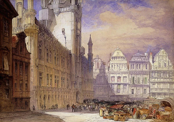 The Hotel de Ville, Brussels, 1856 (pencil and watercolour heightened with white)