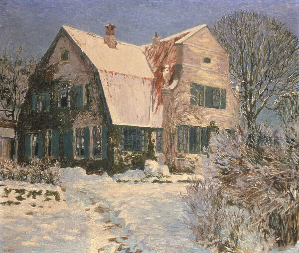 House and Garden under Snow (oil on canvas)