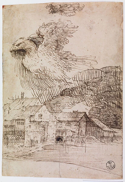 Houses and an Eagle (pen & ink on paper)