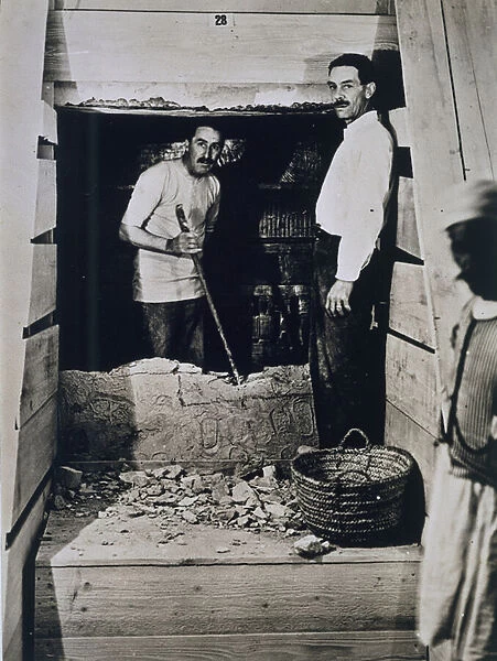Howard Carter (1873-1939) and a colleague standing beside a partially demolished wall to one of the tombs, Valley of the Kings (gelatin silver print)