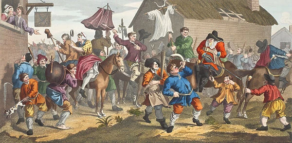 Hudibras Encounters the Skimmington, illustration from Hogarth Restored