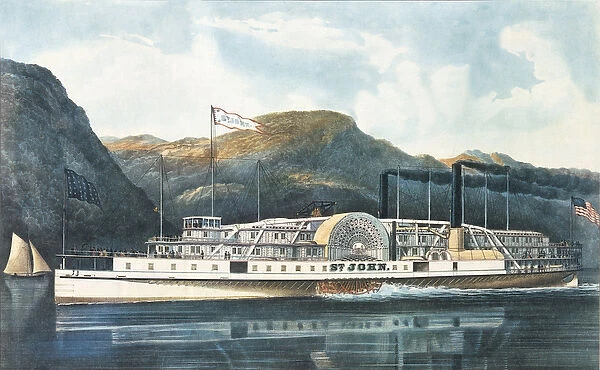The Hudson River Steamboat St. John, published 1864 (colour litho)