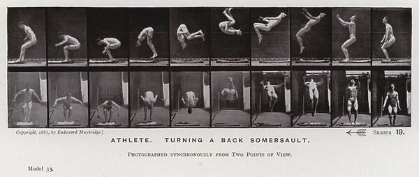 The Human Figure in Motion: Athlete, turning a back somersault (b  /  w photo)