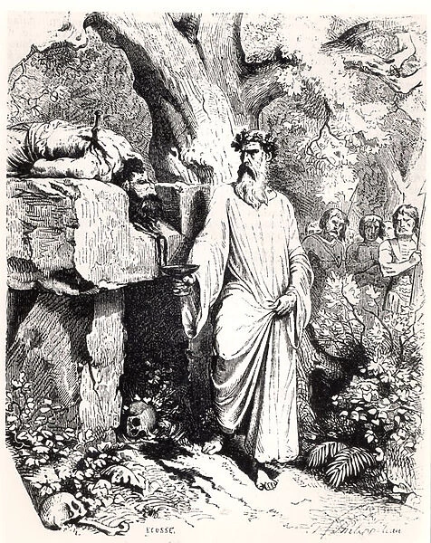 Human sacrifice by a Gaulish Druid, from Histoire de France by L. P. Anquetil, 1851 (engraving) (b  /  w photo)
