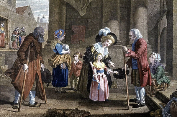 Humanity lesson. Education of a young girl, c.1790 (engraving)