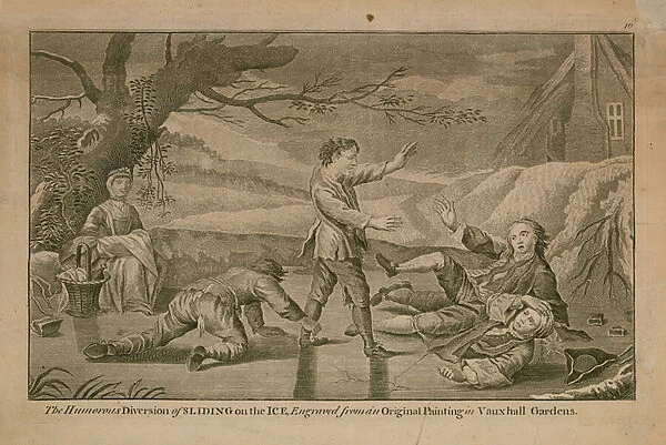 The humorous diversion of sliding on the ice (engraving)