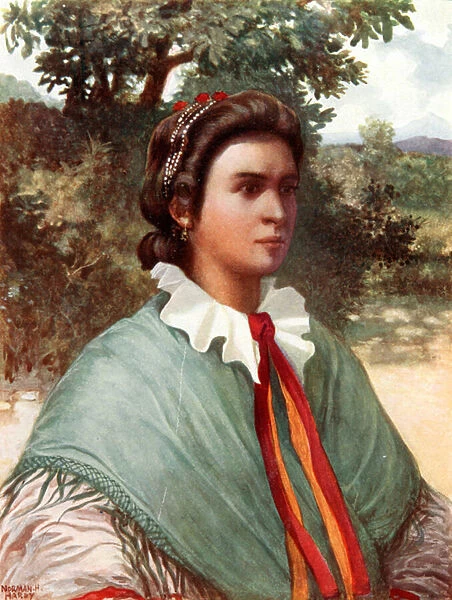 A Hungarian Peasant Girl (colour litho)