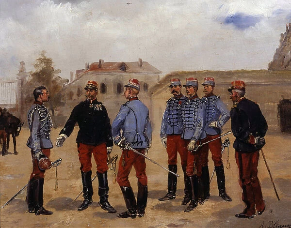 Hunters of Africa, 1880 - 1890, painting by Bligny