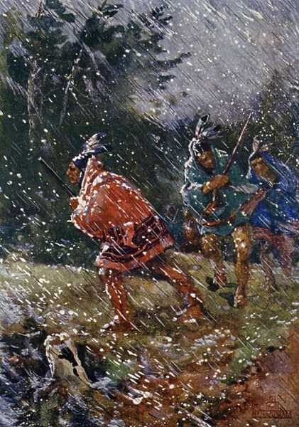 Hunting in hard weather (colour litho)