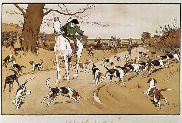 Hunting hare. Watercolour by Cecil Aldin (1870-1935), 19th century. Private collection