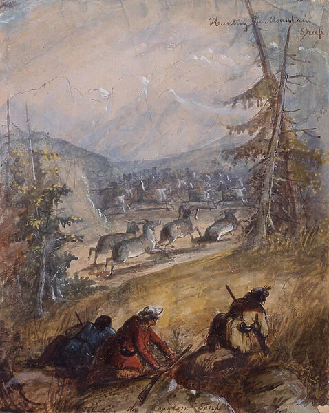 Hunting the Mountain Sheep, c. 1837 (pencil, pen and ink, w  /  c and gouache on paper)