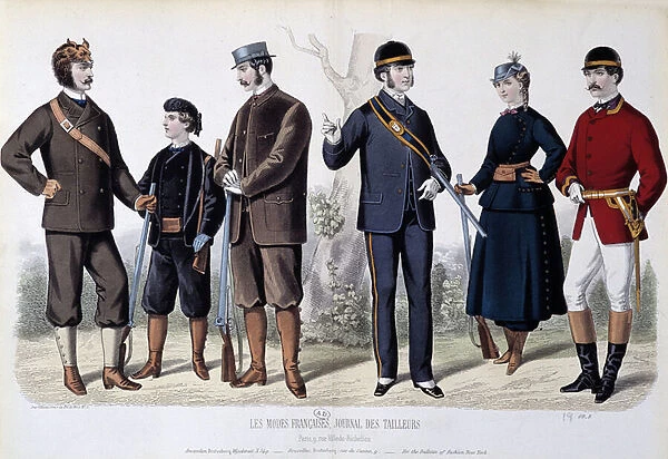 Hunting outfits, 'Le Journal des tailors', 1868