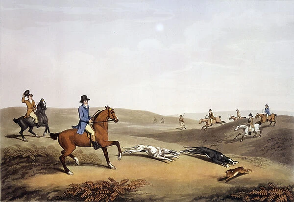 Hunting scene in England. 19th century engraving. Gien, hunting museum