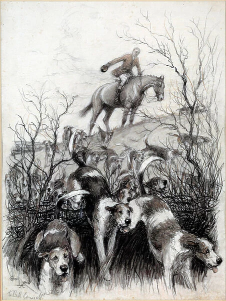 Hunting Scene in England: Dogs Drawing by Cecil Aldin (1870-1935