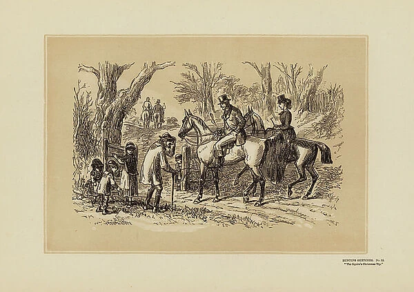 Hunting Sketches, No 12, The Squire's Christmas Tip (engraving)