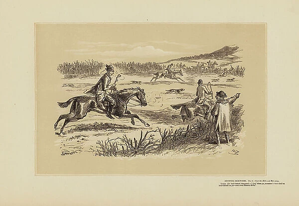 Hunting Sketches, No 6, Over the Hills and Far away (engraving)