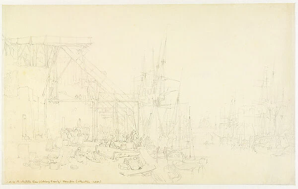 The Hurries, coal boats loading, North Shields, c. 1795 (graphite on paper)